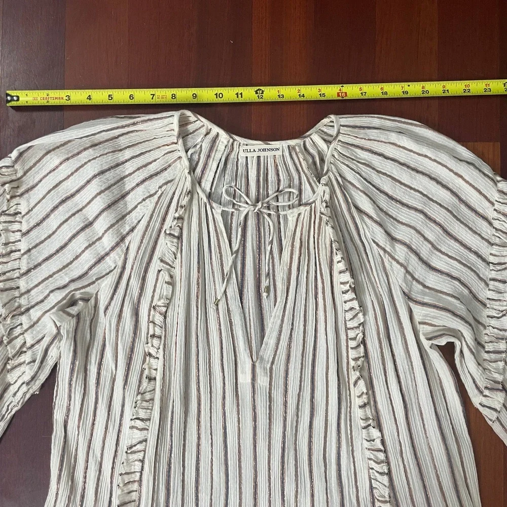 Ulla Johnson Imari Midi Dress In Cream‎ Long Sleeve Striped Oversized Size 6 - Picture 9 of 13